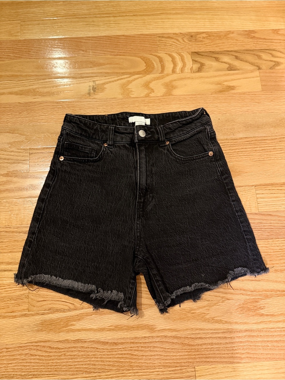 H&M High Rise Black Denim Distressed Jean Shorts